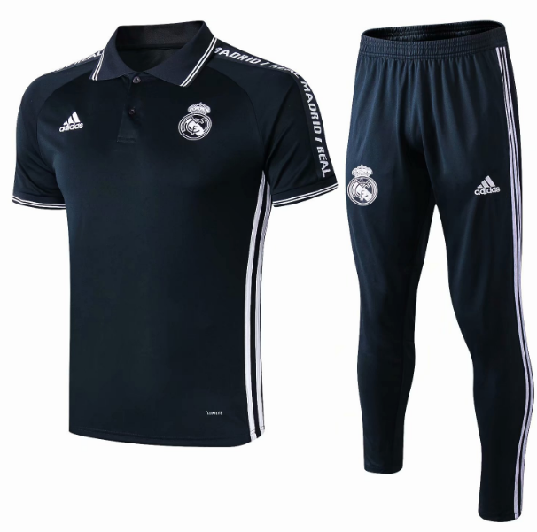 Real Madrid 2019/20 Dark Grey Polo Shirts + Pants Suit